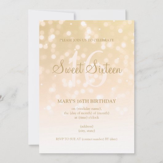 Lief Zestien Partij Gouden Bokeh Kaart (Voorkant)