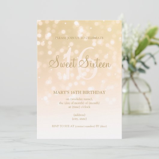 Lief Zestien Partij Gouden Bokeh Kaart (Staand voorkant)