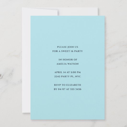 Lief Zestien Pastel Blauw Bloemen Verjaardagsfeest Kaart (Achterkant)