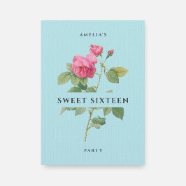 Lief Zestien Pastel Blauw Bloemen Verjaardagsfeest Kaart