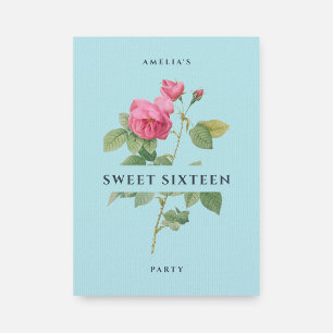 Lief Zestien Pastel Blauw Bloemen Verjaardagsfeest Kaart