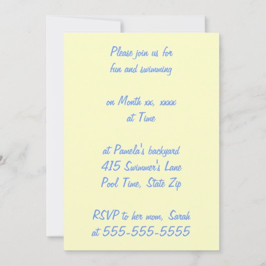 Lief Zestien Pool Party Verjaardag Uitnodigingen (Achterkant)