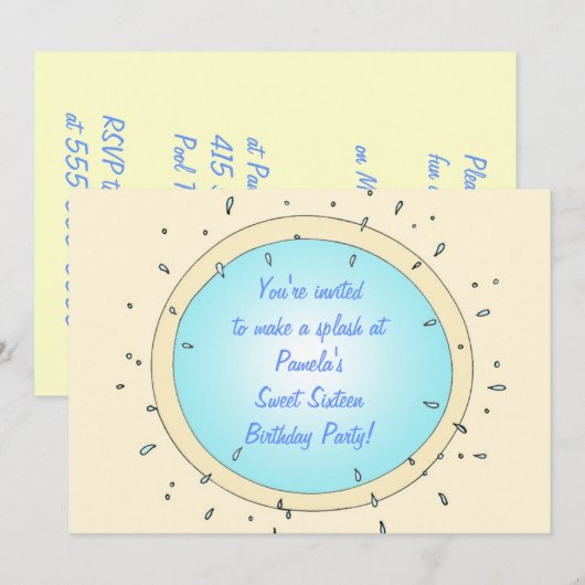 Lief Zestien Pool Party Verjaardag Uitnodigingen (Voorkant / Achterkant)