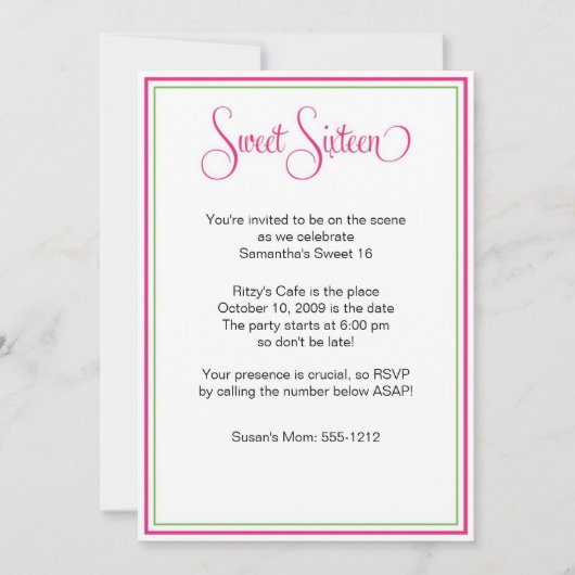 Lief Zestien Preppy Verjaardagsfeestje Kaart (Voorkant)