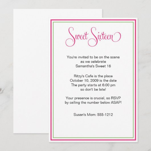 Lief Zestien Preppy Verjaardagsfeestje Kaart (Voorkant / Achterkant)