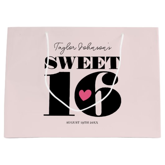 Lief Zestien Retro Gelukkige Verjaardag Tiener Roz Groot Cadeauzakje (Voorkant)