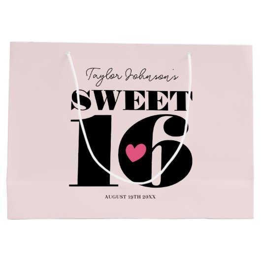 Lief Zestien Retro Gelukkige Verjaardag Tiener Roz Groot Cadeauzakje (Achterkant)