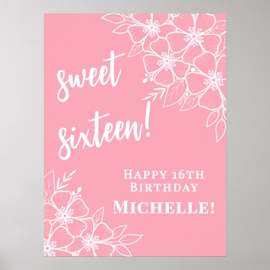 Lief Zestien Roze 16e Verjaardagsfeestje Poster (Voorkant)