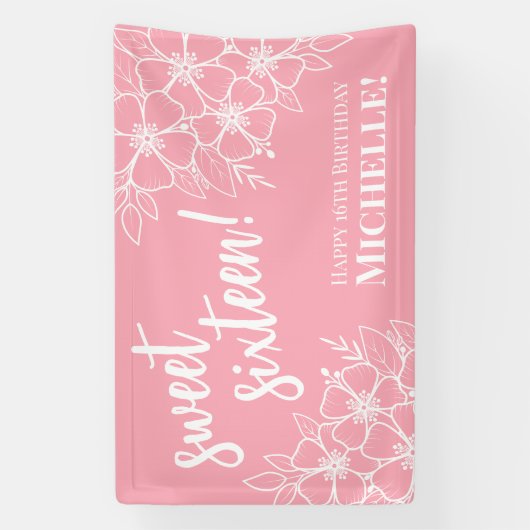 Lief Zestien Roze 16e Verjaardagsfeestje Spandoek (Verticaal)