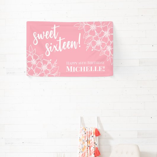 Lief Zestien Roze 16e Verjaardagsfeestje Spandoek (Insitu)