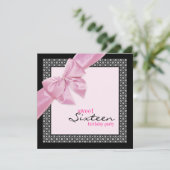 Lief Zestien Roze Zwart Verjaardagsfeestje Kaart (Staand voorkant)