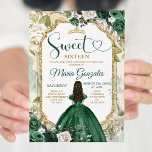 Lief Zestien Smaragd Groen & Goud Verjaardagsfeest Kaart<br><div class="desc">Sweet Sixteen Emerald Green & White Verjaardag Uitnodiging Mis Quince Anos,  16e verjaardag.</div>