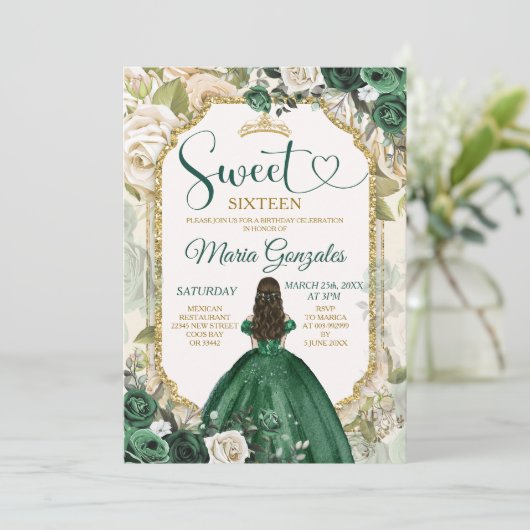 Lief Zestien Smaragd Groen & Goud Verjaardagsfeest Kaart (Staand voorkant)