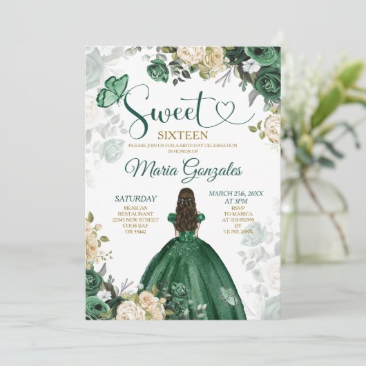 Lief Zestien Smaragd Groen & Wit Verjaardagsfeest Kaart (Staand voorkant)