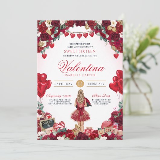 Lief Zestien Valentijn 16e Verjaardagsfeestje Kaart (Staand voorkant)