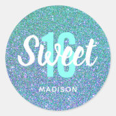 Lief Zestien Verjaardag Blauwgroen Blauw Modern Me Ronde Sticker (Voorkant)
