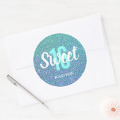 Lief Zestien Verjaardag Blauwgroen Blauw Modern Me Ronde Sticker (Envelop)