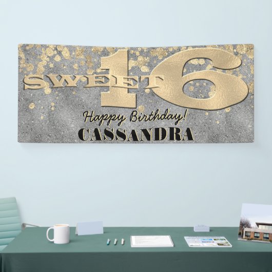 Lief Zestien Verjaardag | Gouden folie en Glitter Spandoek (Beurs)