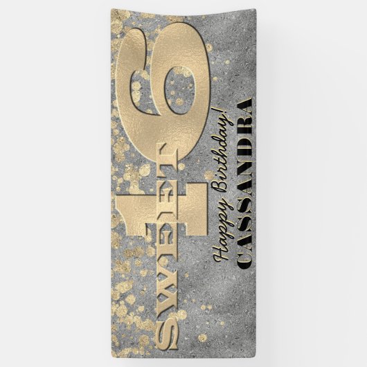 Lief Zestien Verjaardag | Gouden folie en Glitter Spandoek (Verticaal)