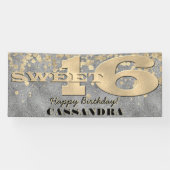 Lief Zestien Verjaardag | Gouden folie en Glitter Spandoek (Horizontaal)
