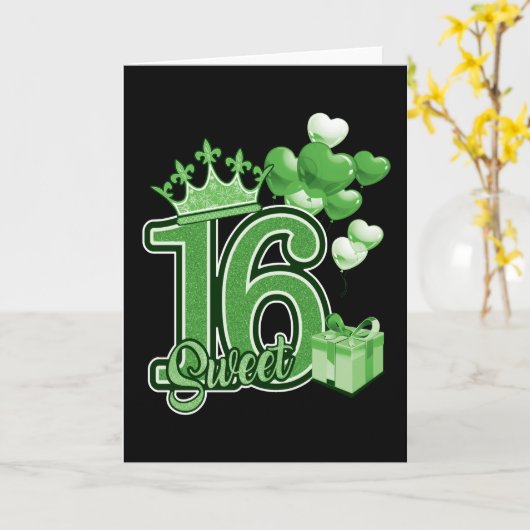 Lief Zestien Verjaardag Groen Kaart (Gele Bloem)