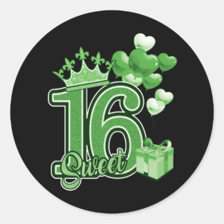 Lief Zestien Verjaardag Groen Ronde Sticker