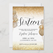 Lief Zestien Verjaardag, Lief 16, Gouden Uitnodigi Kaart (Voorkant)