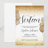 Lief Zestien Verjaardag, Lief 16, Gouden Uitnodigi Kaart (Voorkant / Achterkant)