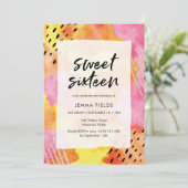 Lief Zestien Verjaardag Uitnodiging | roze abstrac (Staand voorkant)