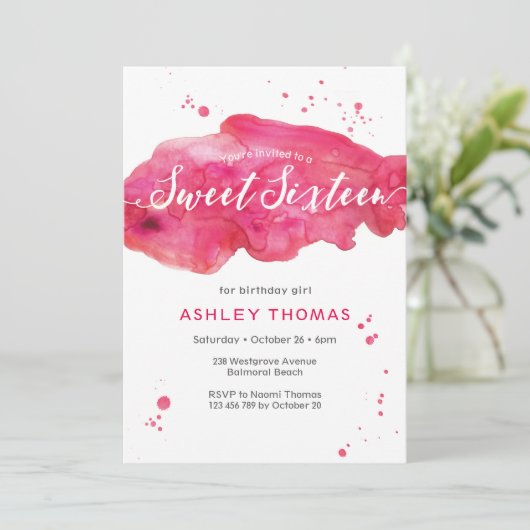 Lief Zestien Verjaardag Uitnodiging | roze plons (Staand voorkant)