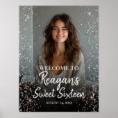Lief zestien verjaardag zilveren glitter welkomstb poster (Voorkant)