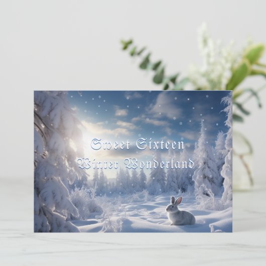 Lief Zestien Winter Wonderland Wit Konijn Kaart (Staand voorkant)