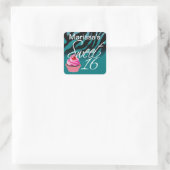 Lief Zestien Zebra Cupcake Party Vierkante Sticker (Tas)