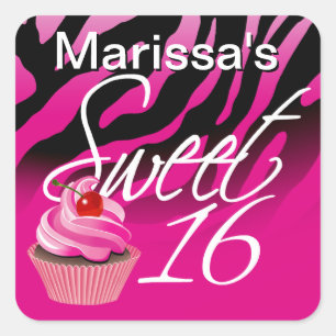 Lief Zestien Zebra Cupcake Party Vierkante Sticker