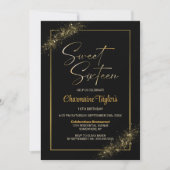 Lief Zestien Zwart Goud Verjaardagsfeest Kaart (Voorkant)