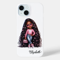 Lief zwart meisje Chibi-kunst met roze accenten
