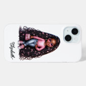 Lief zwart meisje Chibi-kunst met roze accenten Case-Mate iPhone Case (Achterkant (horizontaal))