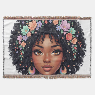 Lief Zwart Meisje Met Bloemen Kroon Afro Deken