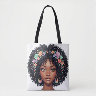 Lief Zwart Meisje Met Bloemen Kroon Afro Tote Bag