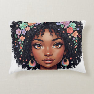 Lief zwart meisje met bloemenkrans afro accent kussen