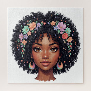 Lief zwart meisje met bloemenkrans Afro Legpuzzel