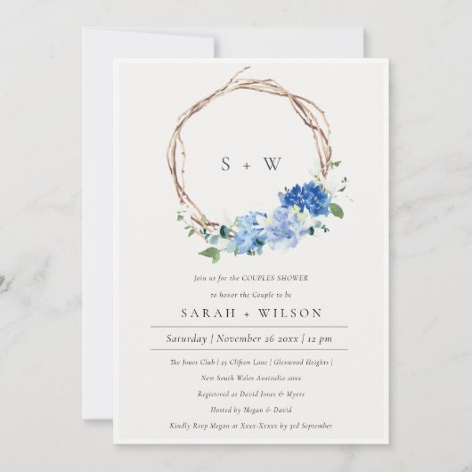 Liefblauw Floral met grote paren Bedankkaart (Voorkant)