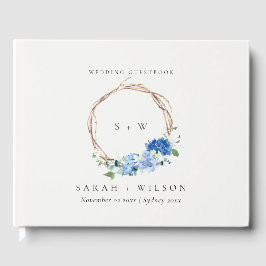 Liefblauw Floral Wooden Wreath Weddenschap Monogra Gastenboek
