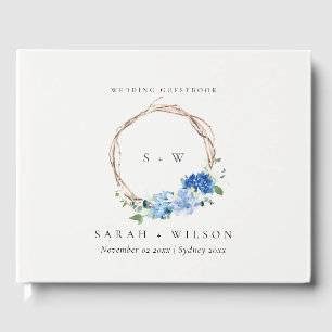 Liefblauw Floral Wooden Wreath Weddenschap Monogra Gastenboek