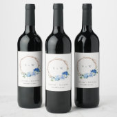 Liefblauw Floral Wooden Wreath Weddenschap Monogra Wijn Etiket (Flessen)