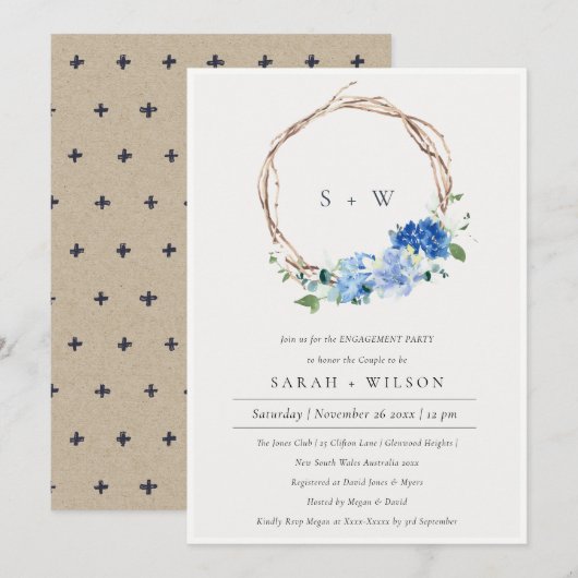 Liefblauw Verloving met hout van hout, uitgenodigd Bedankkaart (Voorkant / Achterkant)