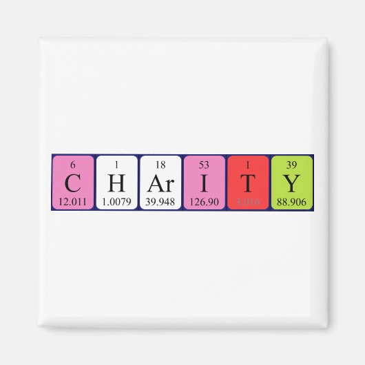 Liefdadigheid periodieke lijst naam magneet (Voorkant)