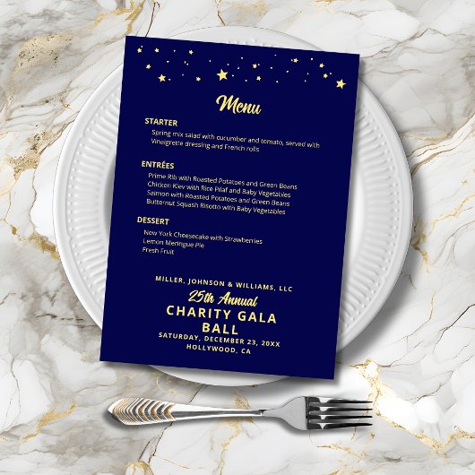 Liefdadigheidsbal Bedrijfs Evenement Blauw Goud El Menu