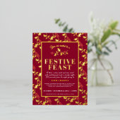 Liefdadigheidsfeestmaal goud rood kerstdiner folie feestdagen briefkaart (Staand Voorkant)