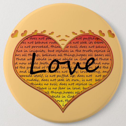 Liefde 1 Corinthians 13 Harten Ronde Button 6,0 Cm (Voorkant)